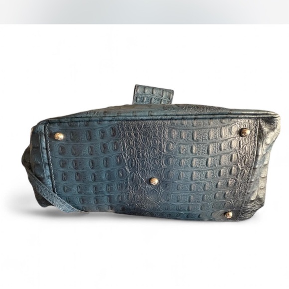 Genuine Croc Embossed Leather Double Zip Wallet – Made In Italy - Blue - Picture 6 of 16